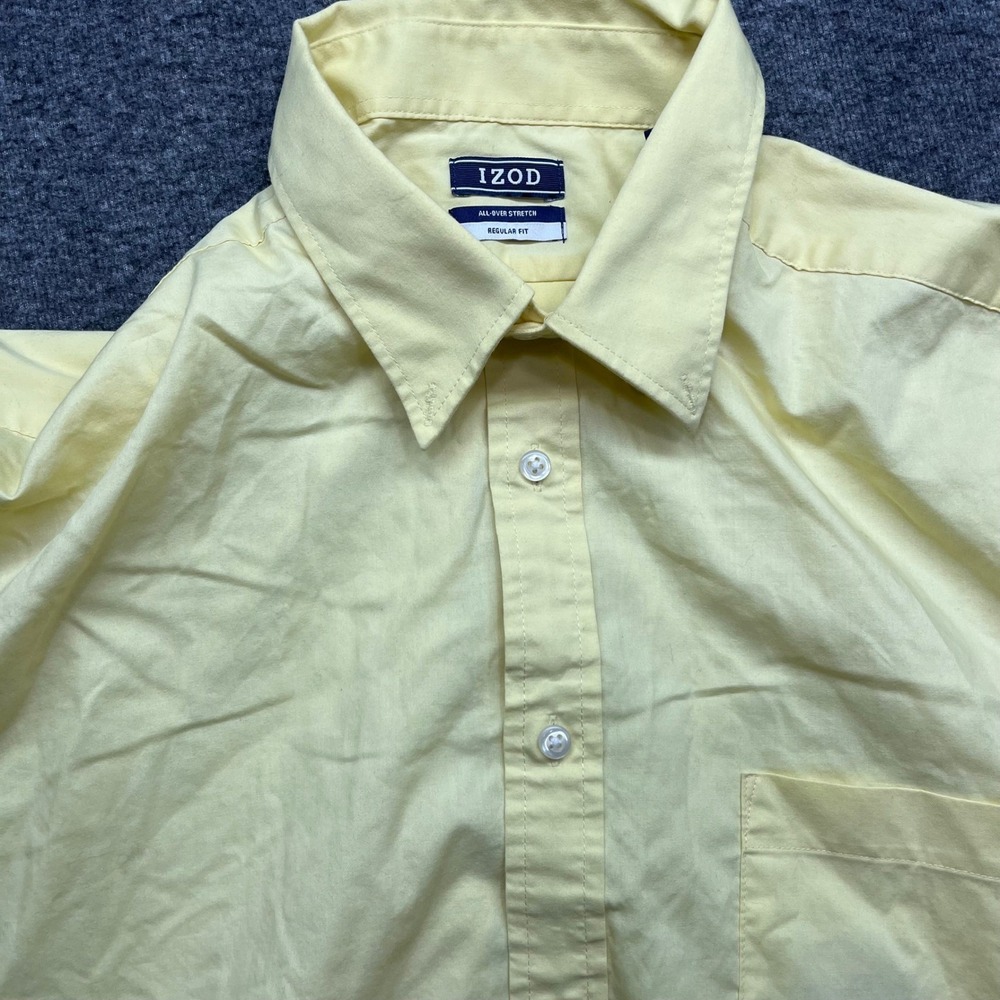 IZOD Dress Shirt Mens Large 16-16.5 32/33 Yellow All-Over Stretch Oeko Tex - Picture 13 of 16